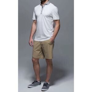 Lululemon Polo Shirt Post Practice White/Gray No Size Tag See Measurements